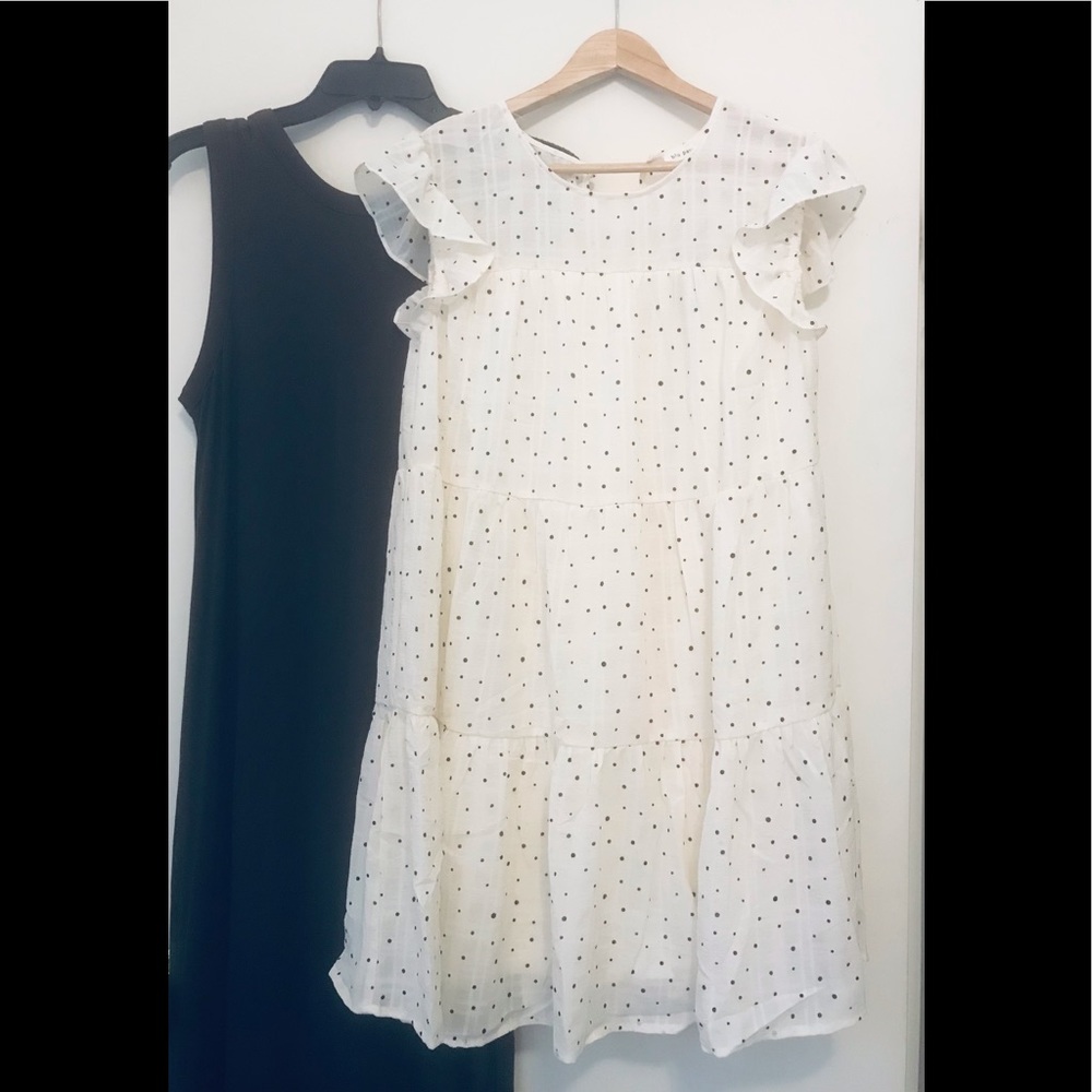 Cream polka dot dress smock ruffles summer dots